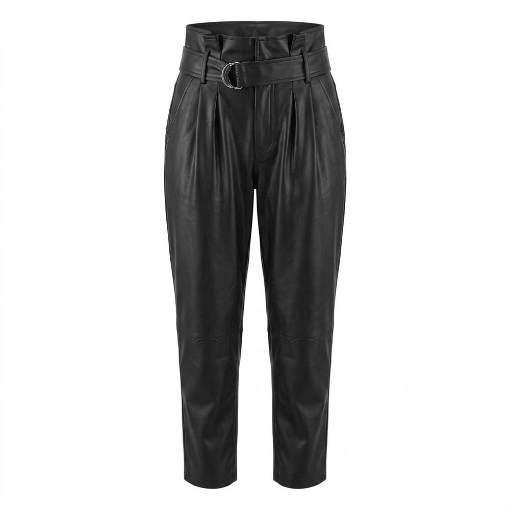 NWT Elan Faux Leather Black High Waist Tapered Pleated Pants Women Size L